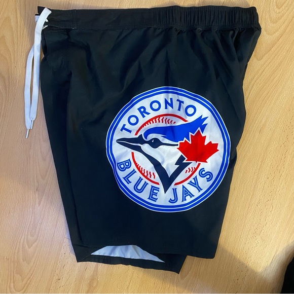 Black Board Shorts with White Drawstring and Large Logo Patch - Picture 4 of 5